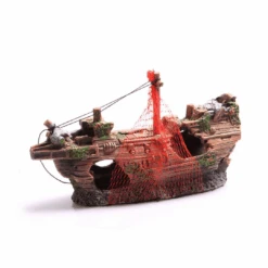 Aqua One Ornament Shipwreck With Net Small 23.5 X 8 X 11.5cm